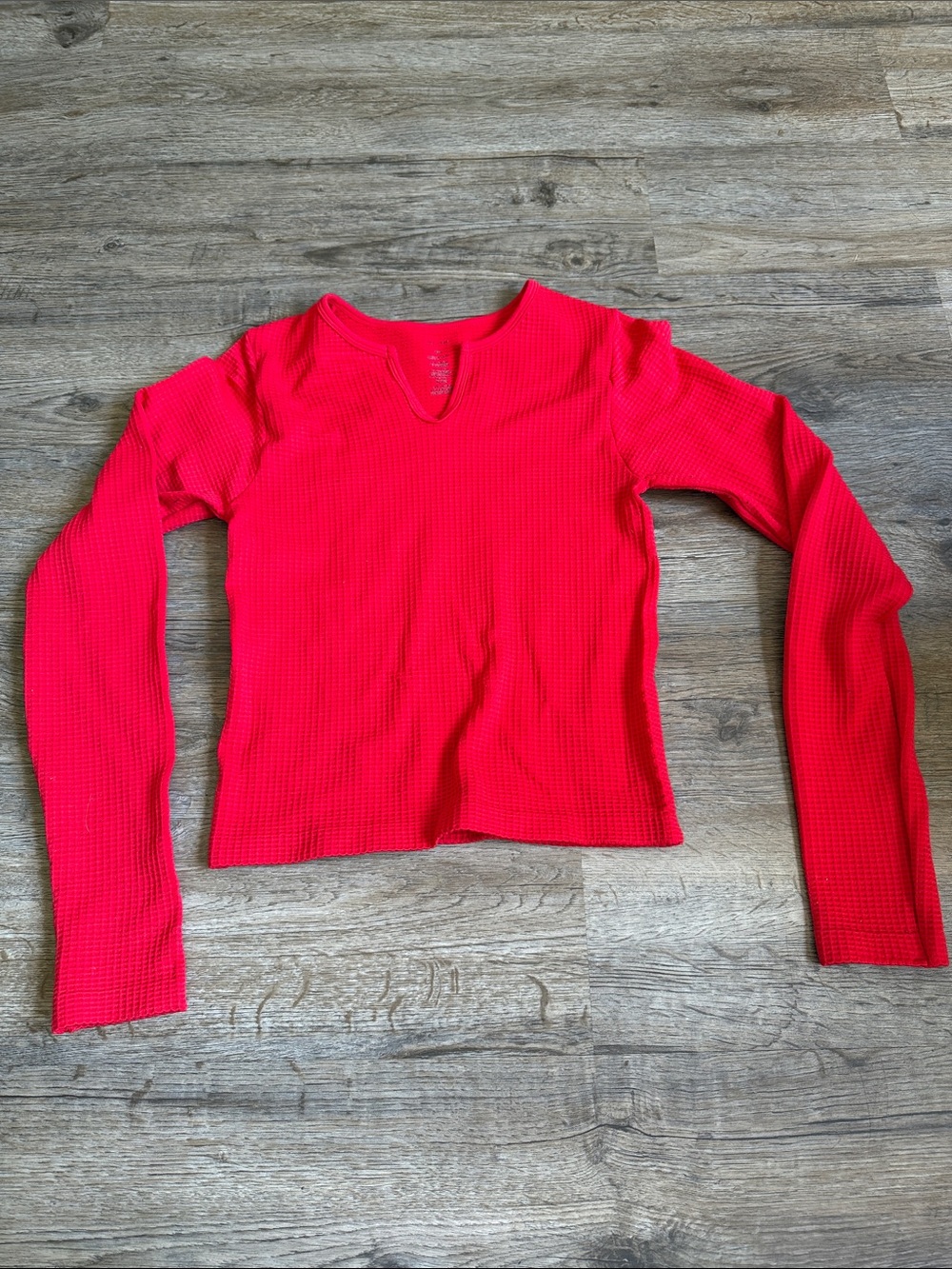 Women's Long Sleeve Waffle Knit Top - Bright Red